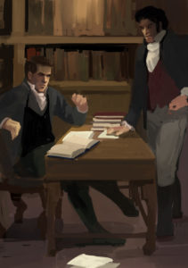 Two men in a library